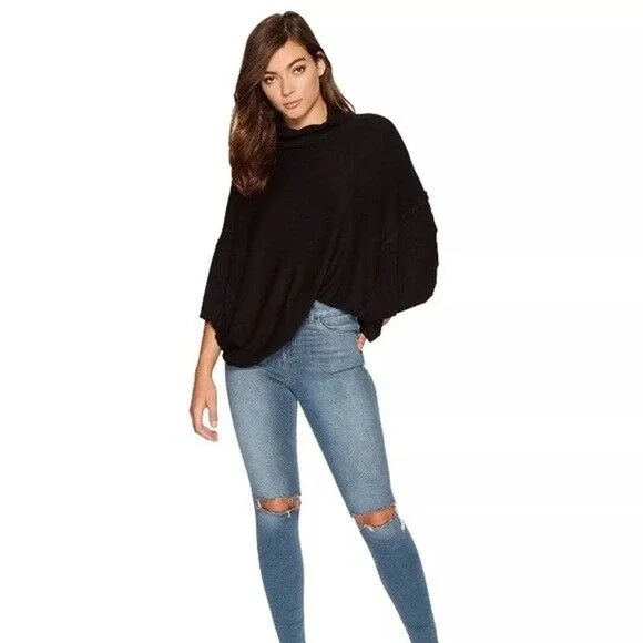We The Free People Alameda Dolman Sleeve Turtleneck Top Black Medium H12840 - Picture 16 of 16